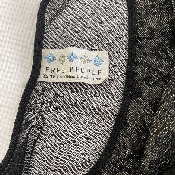 Free People Black Gold Floral Embroidered Polka Dot Mesh Sleeveless Dress Sz XS - Picture 6 of 7